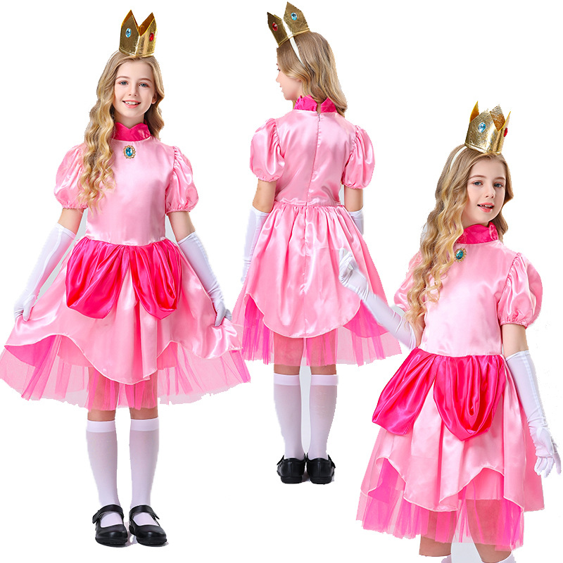 Princess Costume for Girls Kids Pink Halloween Christmas Cosplay Party drss